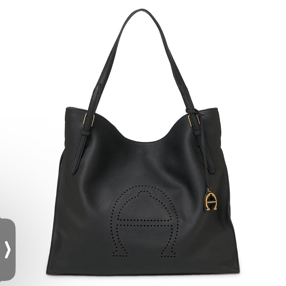 Etienne Aigner Black Leather Tote with Gold Accent